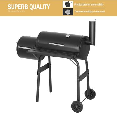 Вугільний гриль Laneetal з кришкою та візком на колесах, металевий садовий гриль з робочою поверхнею для кемпінгу та відпочинку на природі, чорний