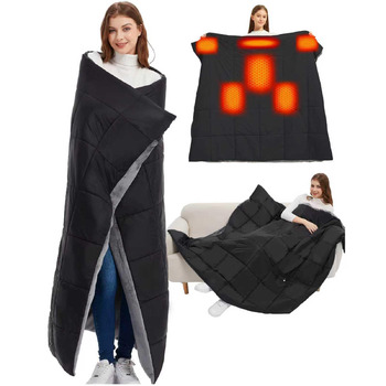 Бездротова ковдра з підігрівом CYCYHEAT 20000mAh з акумуляторною батареєю портативна ковдра з підігрівом, покращеною батареєю 7,4 В та нагрівальним елементом для дому та офісу, чорна батарея постійного струму 20000mAh, 140160 см