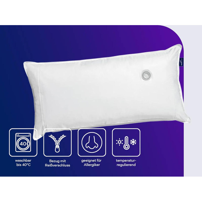 Ортопедична водяна подушка Traumnacht з регульованим рівнем наповнення, чохол зі 100 бавовни, 40 x 80 см, розроблена в Німеччині - вироблено в ЄС, біла, (1 упаковка)