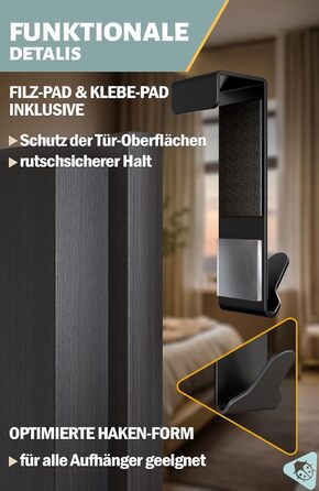 Дверні гачки Menz Premium в комплекті з 6 шт. - Чорні дверні гачки для підвішування з високою несучою здатністю - Функціональні дв