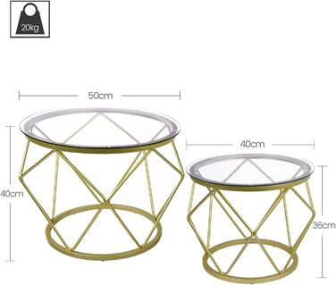 Круглий журнальний столик Hzuaneri, комплект із 2 бічних столиків, комплект бічних столиків з металевим каркасом, маленький бічний столик для вітальні, спальні, офісу, золотий 01801GCT