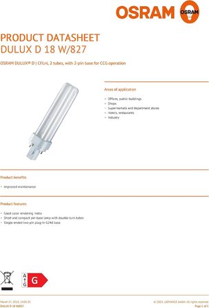 Енергозберігаючі лампи Osram DULUX D - цоколь G24d-2, 18 Вт