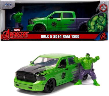 Фігурка Халка Marvel з моделлю автомобіля 2014 Dodge Ram 1500 - набір з колекційної фігурки Месників Marvel (6 см) та іграшкового автомобіля (20 см) для фанатів Marvel та дітей віком від 8 років і старше