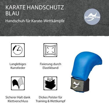 Рукавички для карате Ju-Sports з синтетичної шкіри, сині - М&39який захист рук для тренувань та змагань, аксесуар для бойових мистецтв, 2 петлі без великого пальця, XS