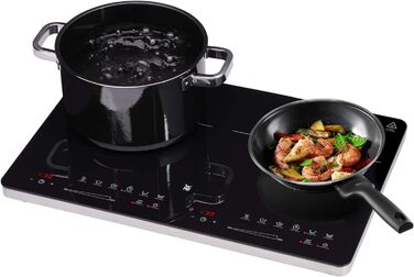 Подвійна індукційна варильна поверхня WMF Kult X 2 плити, конфорка до 28 см, 2 конфорки, 8 рівнів, розпізнавання каструлі, сенсорний дисплей, склокераміка, функція таймера, 3500 Вт одинарна