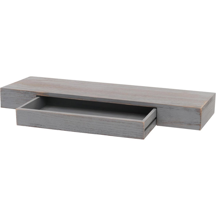 Настінна полиця Mendler HWC-H37, плаваюча полиця настінна полиця підвісна полиця, шухляда з масиву дерева 8x80x25см - сіра, пошарп