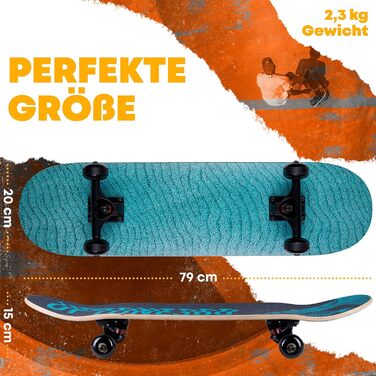 Скейтборд 31" Turquoise Fun Street – дитячий бірюзовий компліт 7-шаровий клен, для будь-якого віку та стилю, готовий до катання