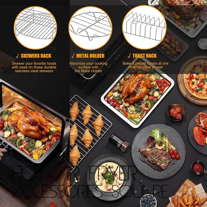 Аксесуари для квадратної безмасляної фритюрниці об'ємом 5,5 л. 12 упаковок, підходить для COSORI/PRINCESS/INNSKY/PROSCENIC/PHILIPS 5,2 л 5,5 л 5,7 л і більше, усі марки квадратних фритюрниць, без бісфенолу А