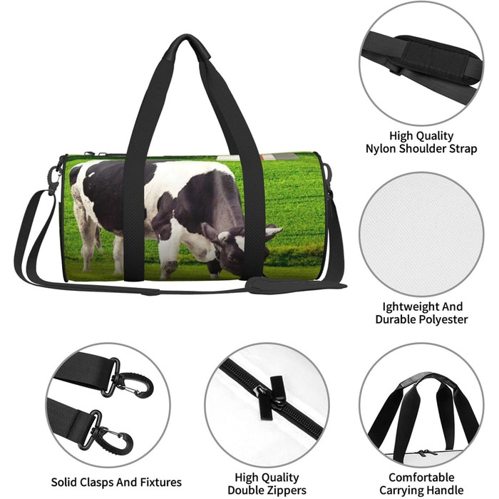 Спортивна сумка-мішок для подорожей та пляжу, принт Корови, чорна, універсальний розмір, дорожня сумка