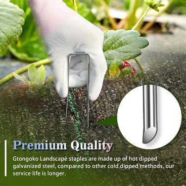 Скоби для ландшафту Gtongoko 10 дюймів 11 калібру, 120 шт., садові кілки, модернізовані кілки для намету, оцинковані штифти SOD, земляні кілки, дворові кілки для бар&39єру від бур&39янів, тканинні кілки для покриття рослин, вуличний декор