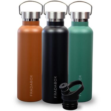 Пляшка для води преміум-класу з нержавіючої сталі Lake 750 мл, герметична та придатна для миття в посудомийній машині, двостінний вакуумний термос для активного відпочинку, екологічна, без BPA безкоштовна спортивна кришка (чорна)