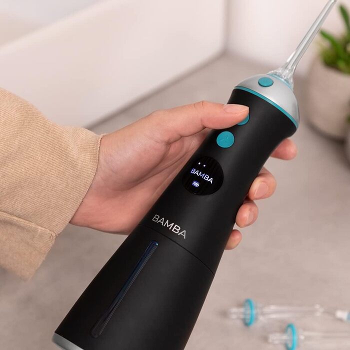 Портативний іригатор для ротової порожнини Bamba ToothCare 1100 Jet Liberty. 6 режимів та 6 насадок, LED-дисплей, об'єм 280 мл, 8 налаштувань тиску, IPX7, USB-зарядка та дорожній чохол.