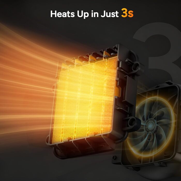 Невеликий електричний обігрівач, 1500 Вт з термостатом, 3 режими нагріву, швидкий нагрів PTC, портативний електричний обігрівач із тихим захистом безпеки для офісу, спальні, гаража, дому та з поворотною ручкою
