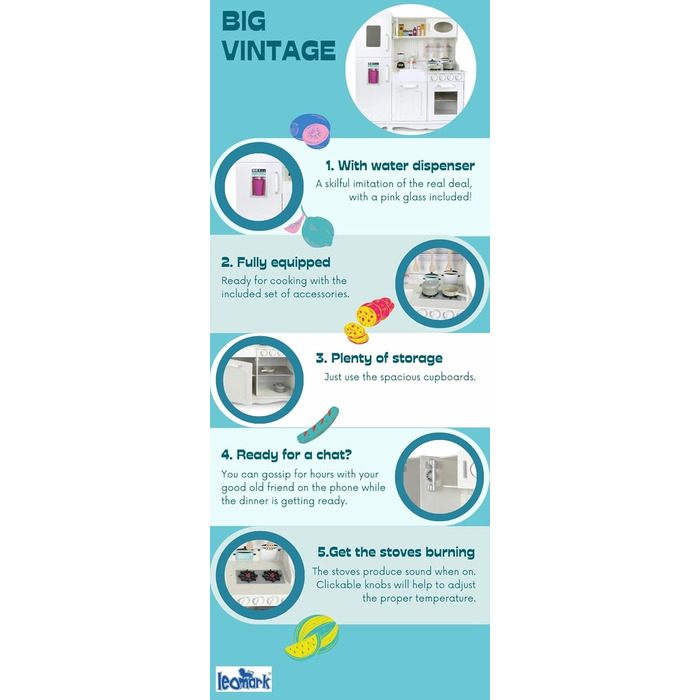 Дерев&39яна кухня Leomark Велика ретро-кухня з дерева - Велика старовинна - Дитяча кухня Ігрові кухонні аксесуари Кухня Дитяча ігр