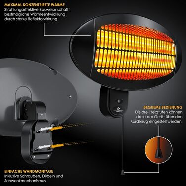 Інфрачервоний обігрівач 2000 Вт Інфрачервоний Підлоговий Терасний Тераси Інфрачервоний Регульований по висоті Кварцовий Внутрішній