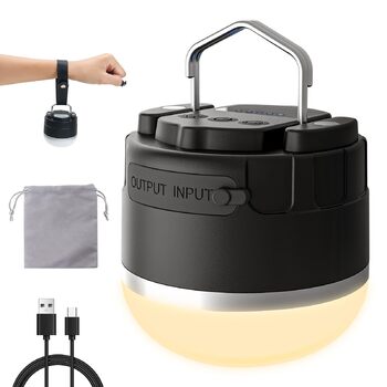 Акумуляторний світлодіодний ліхтар для кемпінгу - портативний кемпінговий ліхтар IP65, ультраводонепроникний, пилонепроникний, ліхтар для намету з 3 лампами, безступінчасті режими SOS, ліхтарі для намету для кемпінгу, походів та надзвичайних ситуацій, чор