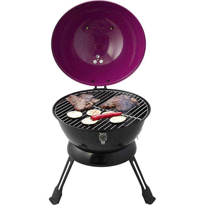 Барбекю-чайник з вугіллям ACTIVA Purple, портативний візок для барбекю з 36-сантиметровою поверхнею гриля, складними ніжками та кр