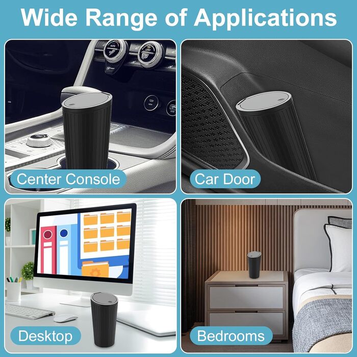 Автоматичний сміттєвий бак з кришкою, компактний, для приміщень, водонепроникний та з функцією усунення запахів, 2 рулони мішків для сміття, зручний міні-бак для автомобіля, дому, офісу, спальні, чорний