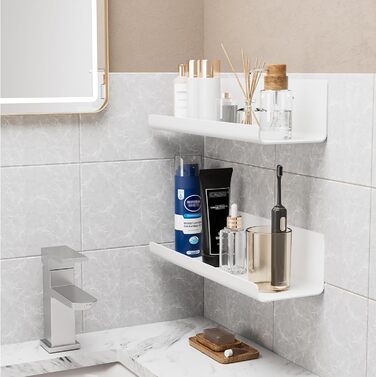 Комплект із 4 настінних полиць, не потребує свердління, клейкі полиці 32 см, плаваючі полиці, декоративні настінні полиці для вітальні, спальні, ванної кімнати, кухні, самоклеючі, пластикові, білі, 4 шт. в упаковці