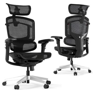 Ергономічне офісне крісло FLEXISPOT ErgoX Pro, регулювання висоти в 12 напрямках, підлокітники 7D, поперекова підтримка 5D, підголівник 4D, вантажопідйомність 250 кг та сітчасте сидіння (чорне) Чорний пінопласт