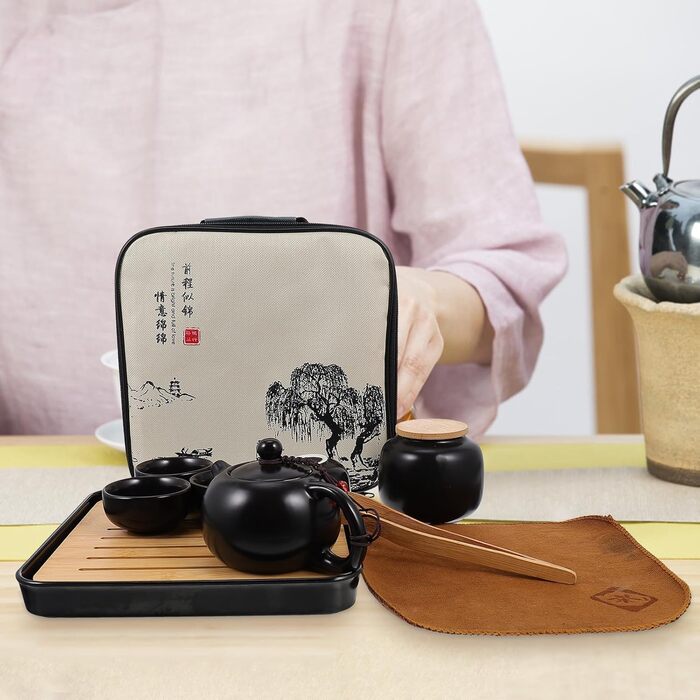 Чайний сервіс Кунг Фу з керамічного чайника Toyvian, 1 предмет, портативний, креативний, легко миється, для особистої колекції та сервірування столу, чорний