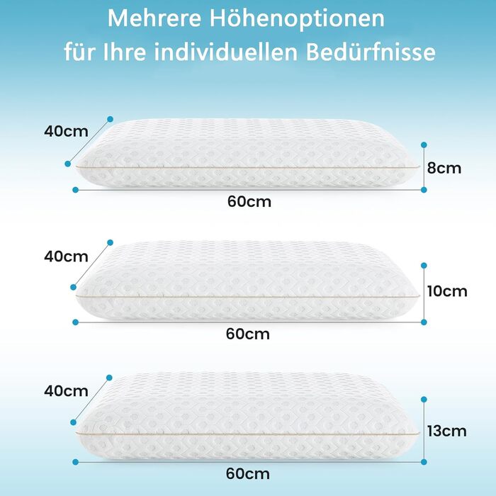 Подушка BedStory з гелевої піни з ефектом пам&39яті 60x40, висота 13 см, м&39яка подушка для сну на боці, ергономічна подушка зі знімним та пральним чохлом, сертифікована Oeko-Tex подушка Visco 60x40x13 см