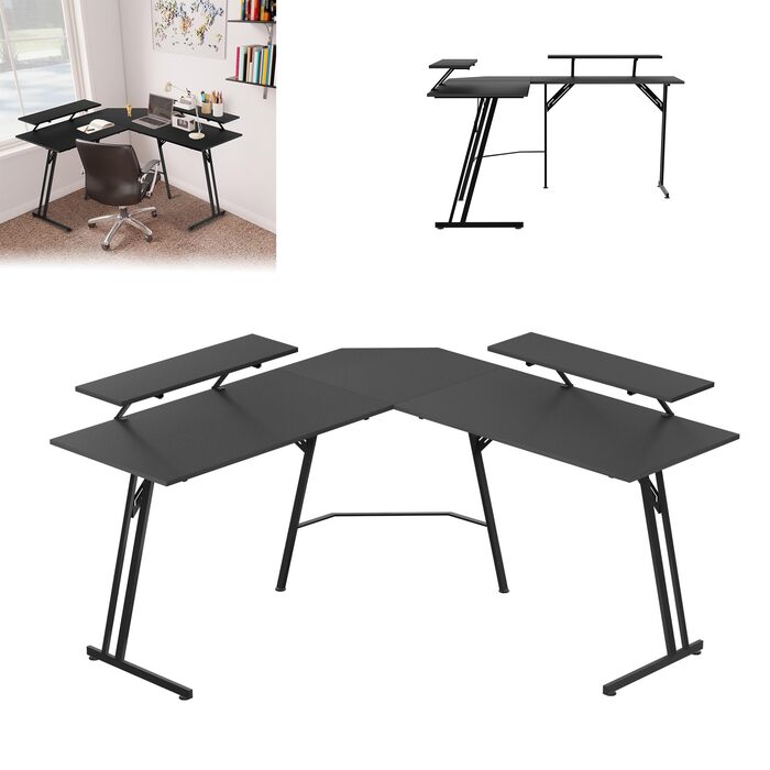 Ігровий стіл 140 см Великий ігровий стіл L-подібний комп&39ютерний стіл з підставкою для монітора, карбонове волокно Ергономічний кутовий стіл для ігор та домашнього офісу 140 см