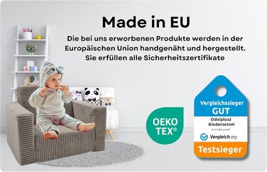 Розкладне дитяче крісло Odolplusz Дитячий диван, міні-крісло, дитяче крісло, затишне крісло Дитячі меблі для дитячих кімнат (Бежевий вельвет)