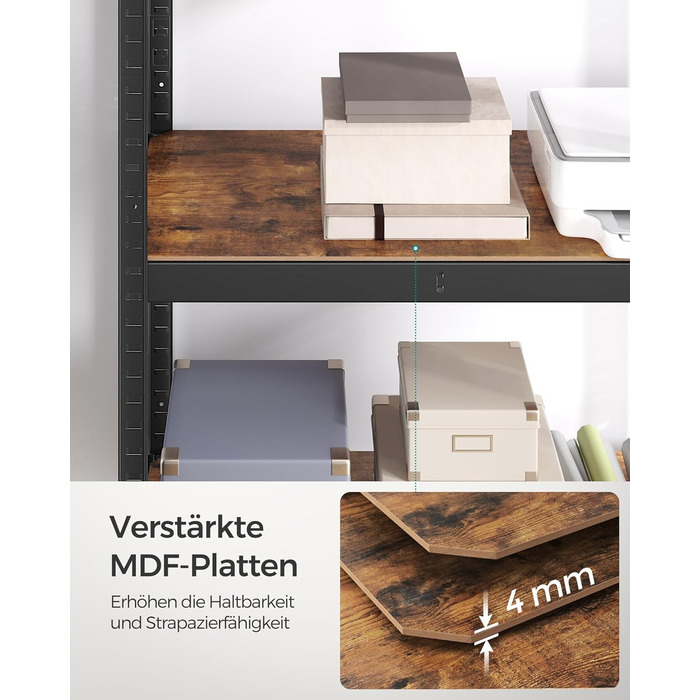 Окремостояча полиця SONGMICS, книжкова шафа, полиця для зберігання, 4 полиці, регульована, 40 x 80 x 160 см, вантажопідйомність до 520 кг, для кухні, вітальні, вінтажний коричнево-чорний GLR044B11 1 Вінтажний коричневий чорний