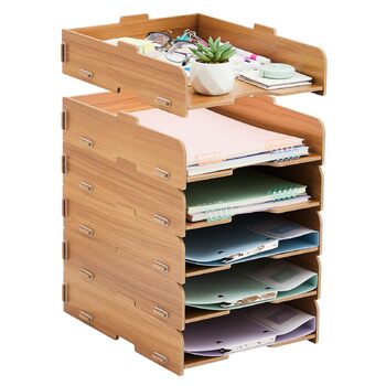 Штабелювані лотки для зберігання, 6 шт. , офісний органайзер, лоток для листів на столі, дерев&39яний для лотка для документів/лотка для паперу, лоток для файлів A4, коричневий, 6 шт.