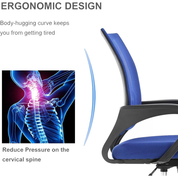 Регульоване офісне крісло mcc direct, ергономічне сітчасте поворотне крісло з м&39якою подушкою сидіння, комп&39ютерне крісло з регульованою висотою, поперековою опорою та поворотним шарніром, для дому, офісу, темно-сіра сітчаста тканина