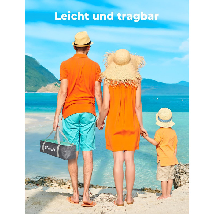 Пляжний намет Glymnis Beach Shelter з 2 дверима на блискавці, захист від ультрафіолету UPF50, вітронепроникний, невеликий розмір у упаковці, пляжний намет для 2-3 осіб