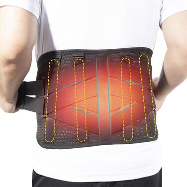 Пояс для підтримки спини HONGJING з підігрівом та 7 металевими опорами від болю в спині, акумуляторний підігрівальний пояс для спини для чоловіків та жінок, грижа міжхребцевого диска, ішіас, розмір L, чорний розмір L