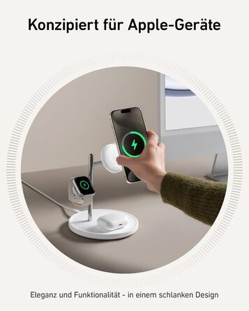 Бездротова зарядна станція Anker MagGo 3-в-1, підставка для бездротової зарядки 15 Вт, сумісна з MagSafe, сертифікована Qi2, для i