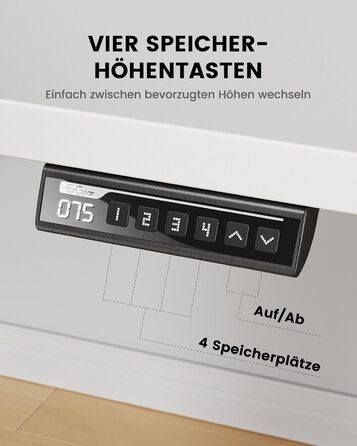 Стіл ErGear з регулюванням висоти - 160 x 80 см, вантажопідйомність 100 кг, електричний стіл з удосконаленим безщітковим двигуном, тиха робота, міцний металевий каркас, чотирисекційна стільниця 160 x 80 см, білий колір