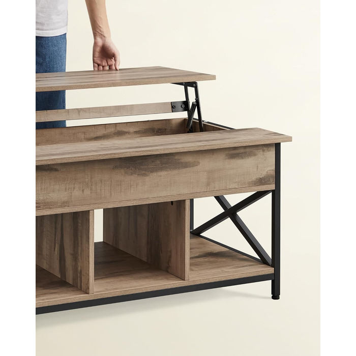 Журнальний столик VASAGLE, стіл для вітальні з регульованою висотою, журнальний столик, відкрите та приховане місце для зберігання, X-подібні стійки, 60 x 100 x (48-62) см, колір верблюжого коричневого та чорного кольорів LCT205K50 60 x 100 x (48-62) см, 