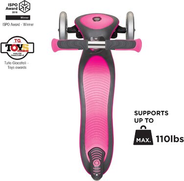 Дитячий самокат GLOBBER Elite Roller Deluxe Lights (3 роки) 3 колеса, ABEC 5, регульована висота, світлодіодні колеса, рожевий