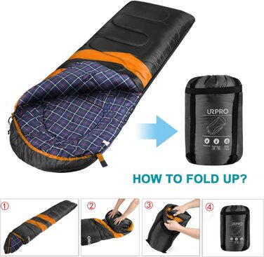 Фланелевий спальний мішок 3-4 сезони 1,6 кг, підходить для зими, осені та весни, виготовлений з порожнистого волокна та приємний для шкіри, водовідштовхувальний, чорний