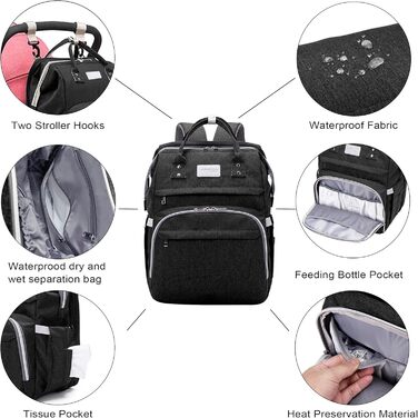 Пеленальна сумка-рюкзак, пеленальний рюкзак з функцією ліжечка великий, багатофункціональний пеленальний мішок з пеленальним килим