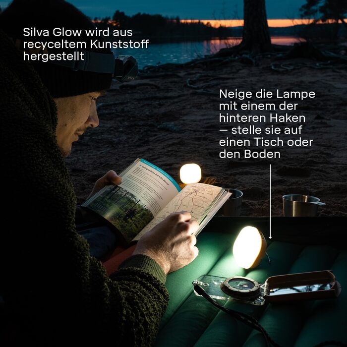 Акумуляторний світлодіодний ліхтар для кемпінгу Silva Glow - Акумуляторні кемпінгові та вуличні лампи та ліхтарі з USB-C - 350 люменів та 4 рівні яскравості - Біле та тепле кемпінгове світло - Час горіння 156 годин - Водонепроникний вуличний ліхтар жовтог