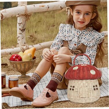 Кошик для грибів, 11 дюймів, у формі будиночка, з кришкою, портативний декоративний ротанг з ручкою, реквізит для фотографії, подарунки для дитячого декору