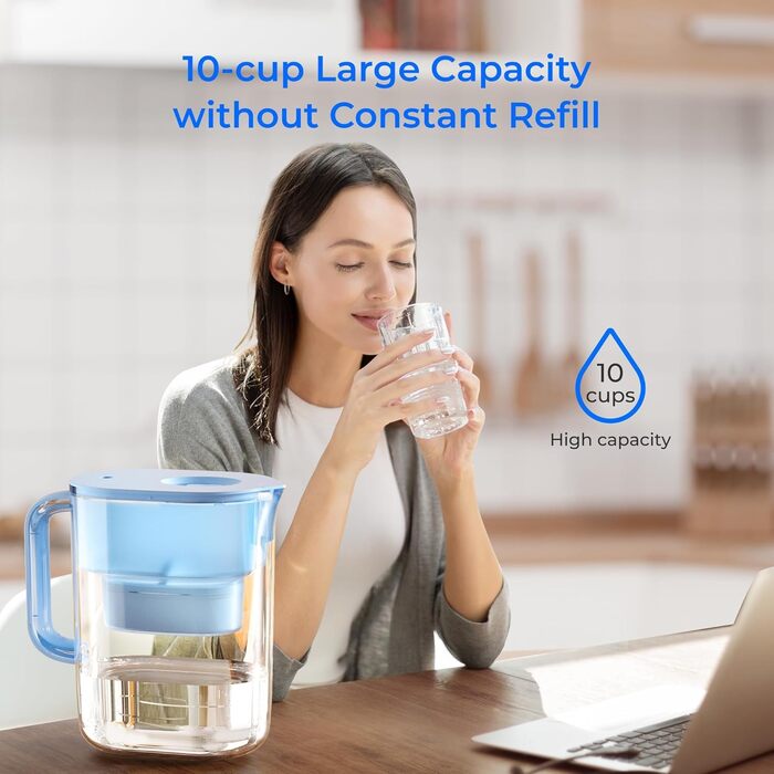 Глечик Waterdrop Lucid Water Filter Pitcher з 190-денним фільтром, 3,5 л, зменшує вміст фтору, хлору тощо, сертифікований NSF, без бісфенолу А, синій (замінний фільтр WD-PF-01A Plus)