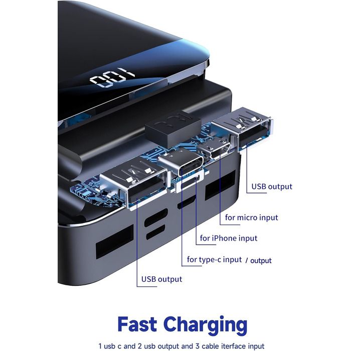 Найменший і найлегший зовнішній акумулятор USB-C ємністю 10 000 мАг, ультракомпактний, високошвидкісна технологія заряджання, портативний зарядний пристрій для iPhone, Samsung Galaxy і багато іншого (чорний)