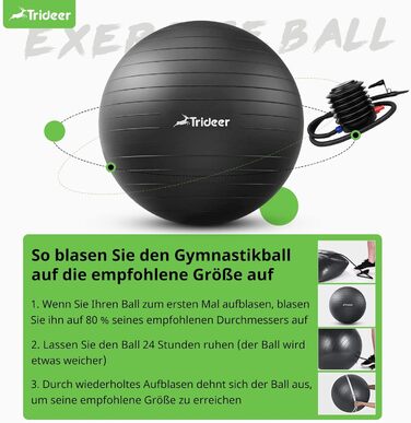 Товстий м'яч для вправ Trideer, м'яч Pezzi, м'яч для пілатесу проти розриву, 45-85 см Сидячий м'яч Офіс для рівноваги, йога як фітнес Дрібне обладнання та балансирне крісло в тренажерному залі Домашній офіс L (58-65см) чорний