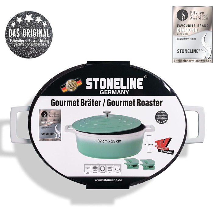 Каструля для запікання з кришкою індукційна 32 см, 6,6 л, лита алюмінієва каструля з покриттям з частинок справжнього каменю, каст