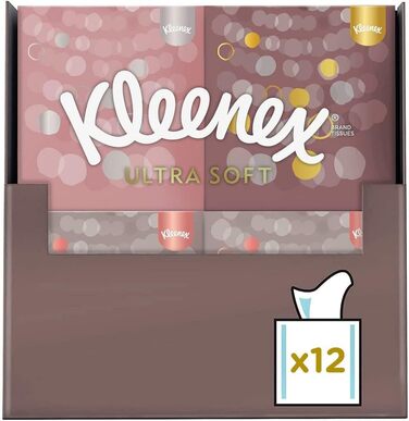 Коробки для серветок для обличчя Kleenex Ultra, для щоденного використання, 3 шари, 12 кубиків x 48 серветок ука (12 упаковок)