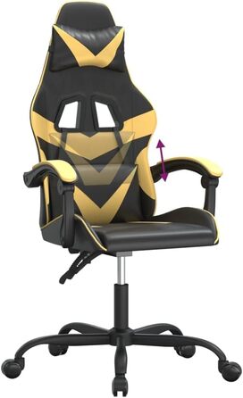 Ігрове крісло Чорно-золотистого кольору зі штучної шкіри, регульована висота 57,5 x 59,5 см, функція відкидання, коліщатка на 360, ергономічне комп&39ютерне крісло для домашнього офісу та ігор, 57,5 x 59,5 x (121-131) см (Ш x Г x В), золотистого кольору