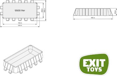 Кам&39яний басейн EXIT Toys - 540x250x100 см - Великий прямокутний каркасний басейн з картриджним фільтром та насосом - Надзвичайно глибокий басейн - Міцна рама - У комплекті драбина для басейну - Унікальний дизайн - Сірий