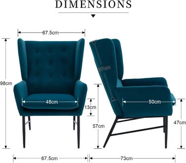 Одномісний диван-шезлонг, оксамитове м&39яке крісло з підлокітниками, м&39яке крісло для ванної кімнати, бічне крісло для балкону та вітальні (бірюзово-зелений) 67,5*73*98 см