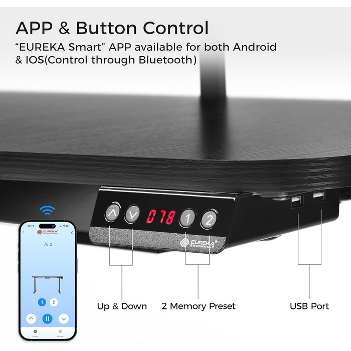 Електричний стіл з регульованою висотою 190110 см U-подібний ігровий стіл Великий кутовий стіл з регульованою висотою з підставкою для клавіатури, комп&39ютерний стіл з 3 підставками для світлодіодних моніторів ERK-U71-B-2-EU Чорний